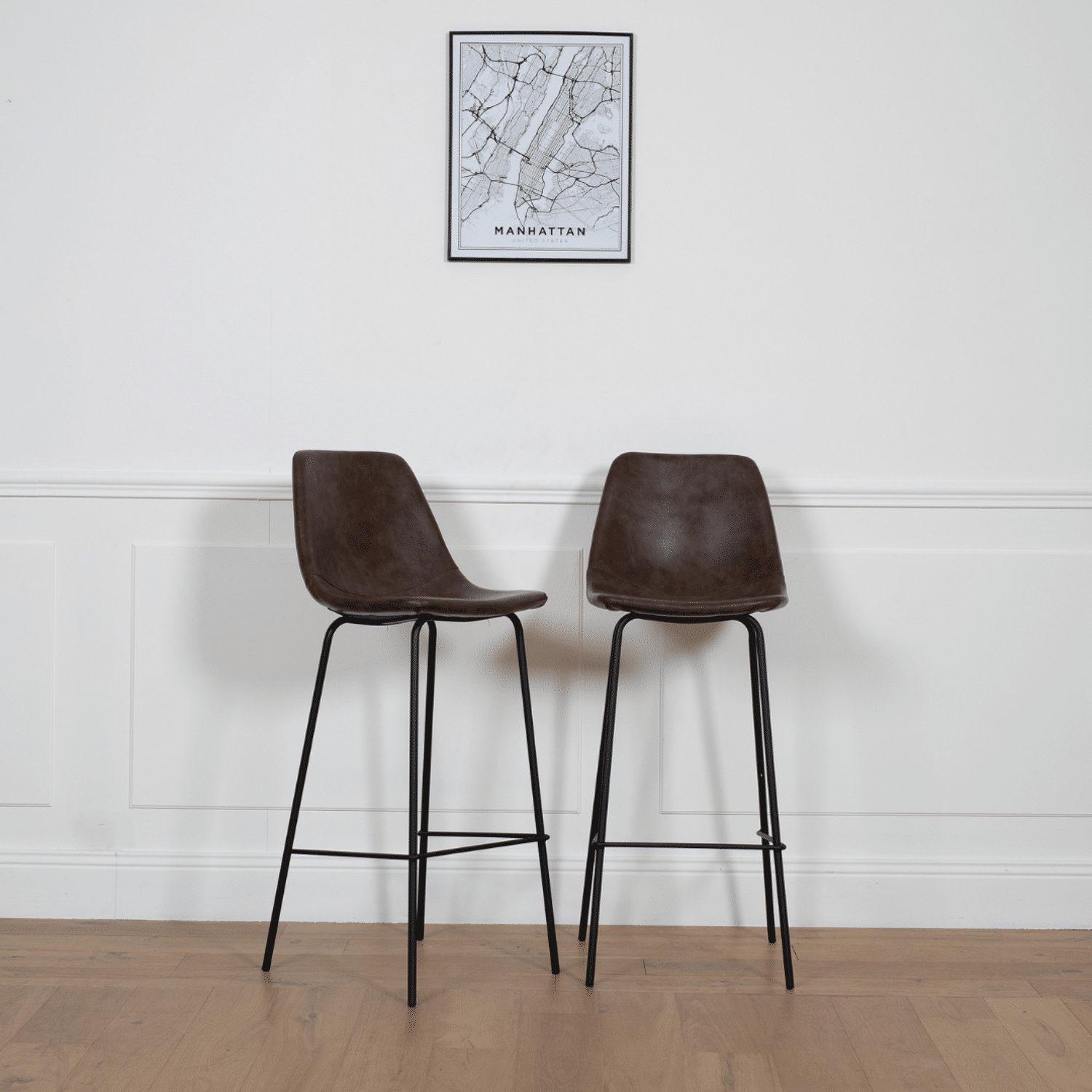 Lot de 2 tabourets de bar vintage LUCIEN marron - Hauteur d'assise 75cm